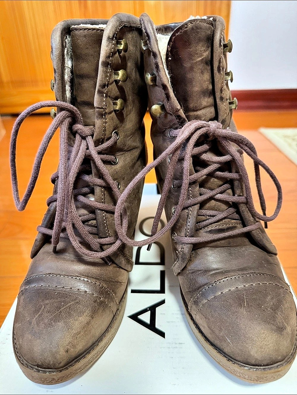 ALDO Brown Leather-Look Winter Boots EU 37